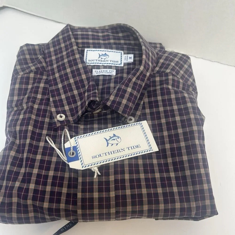 SOUTHERN TIDE NWT Shelter‎ Deck Purple Plaid Stretch Classic Fit Shirt Medium